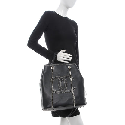 Chanel Calfskin Large Coco Eyelets Shopping Tote Black 3 of 9