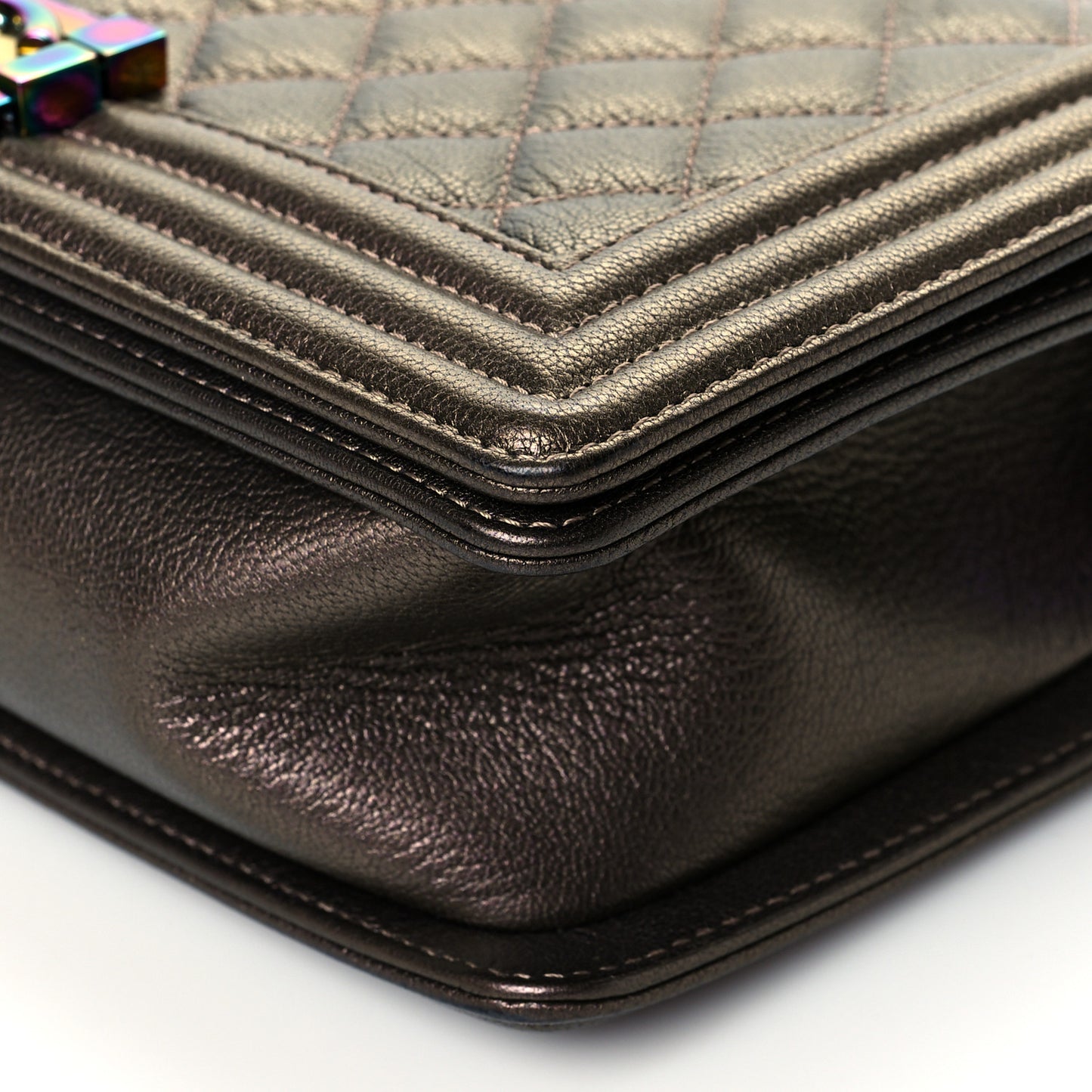 Iridescent Goatskin Quilted Medium Boy Flap Dark Gold