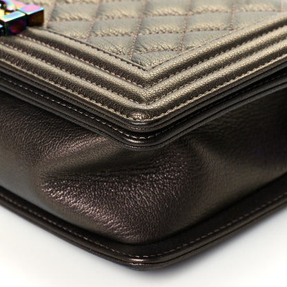 Chanel Iridescent Goatskin Quilted Medium Boy Flap Dark Gold 10 of 10