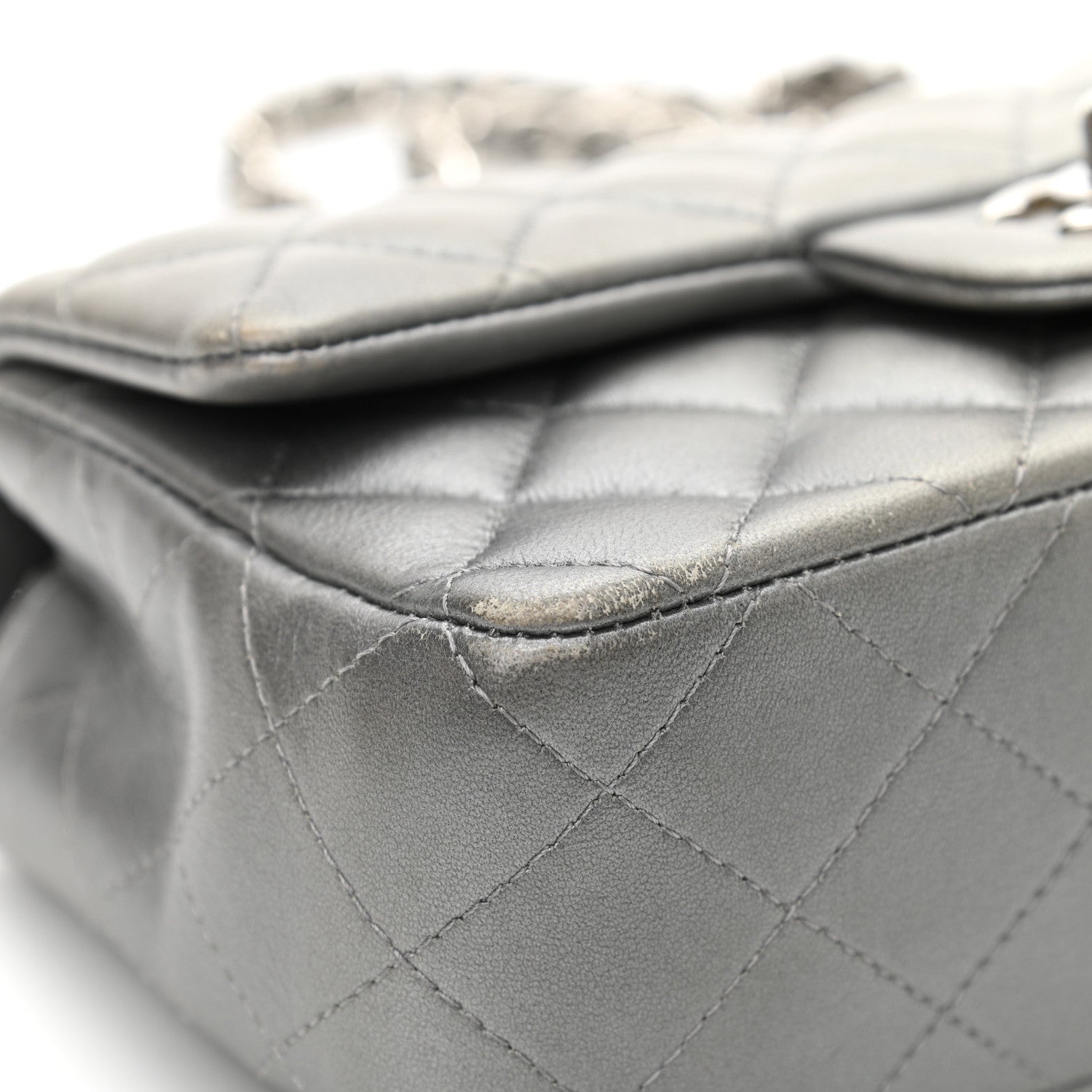 Chanel Metallic Lambskin Quilted Mini Rectangular Flap Silver 13 of 14