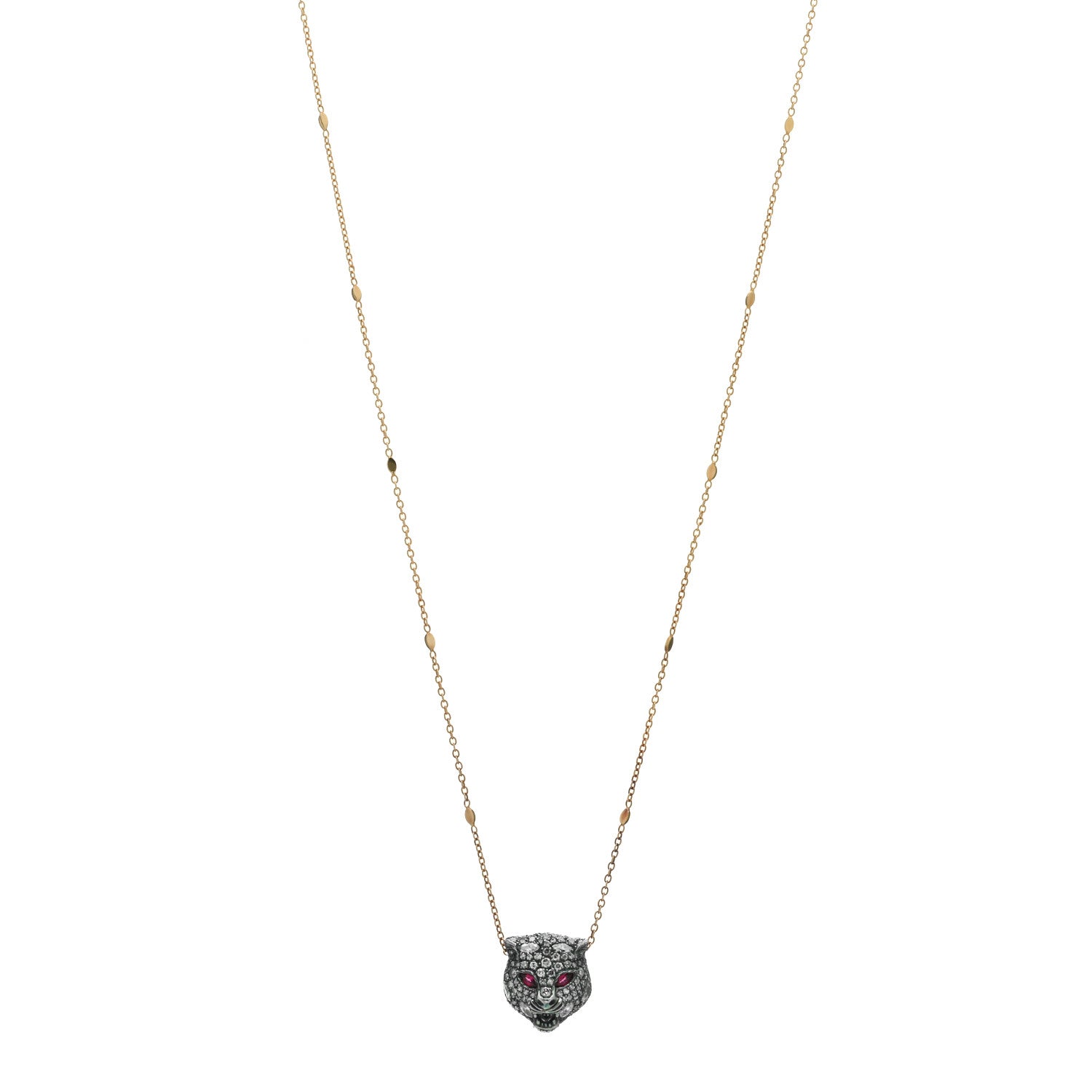 Gucci Sterling Silver 18K Yellow Gold Diamond Ruby Le Marche Des Merveilles Feline Pendant Necklace 1 of 3