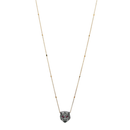Gucci Sterling Silver 18K Yellow Gold Diamond Ruby Le Marche Des Merveilles Feline Pendant Necklace 1 of 3
