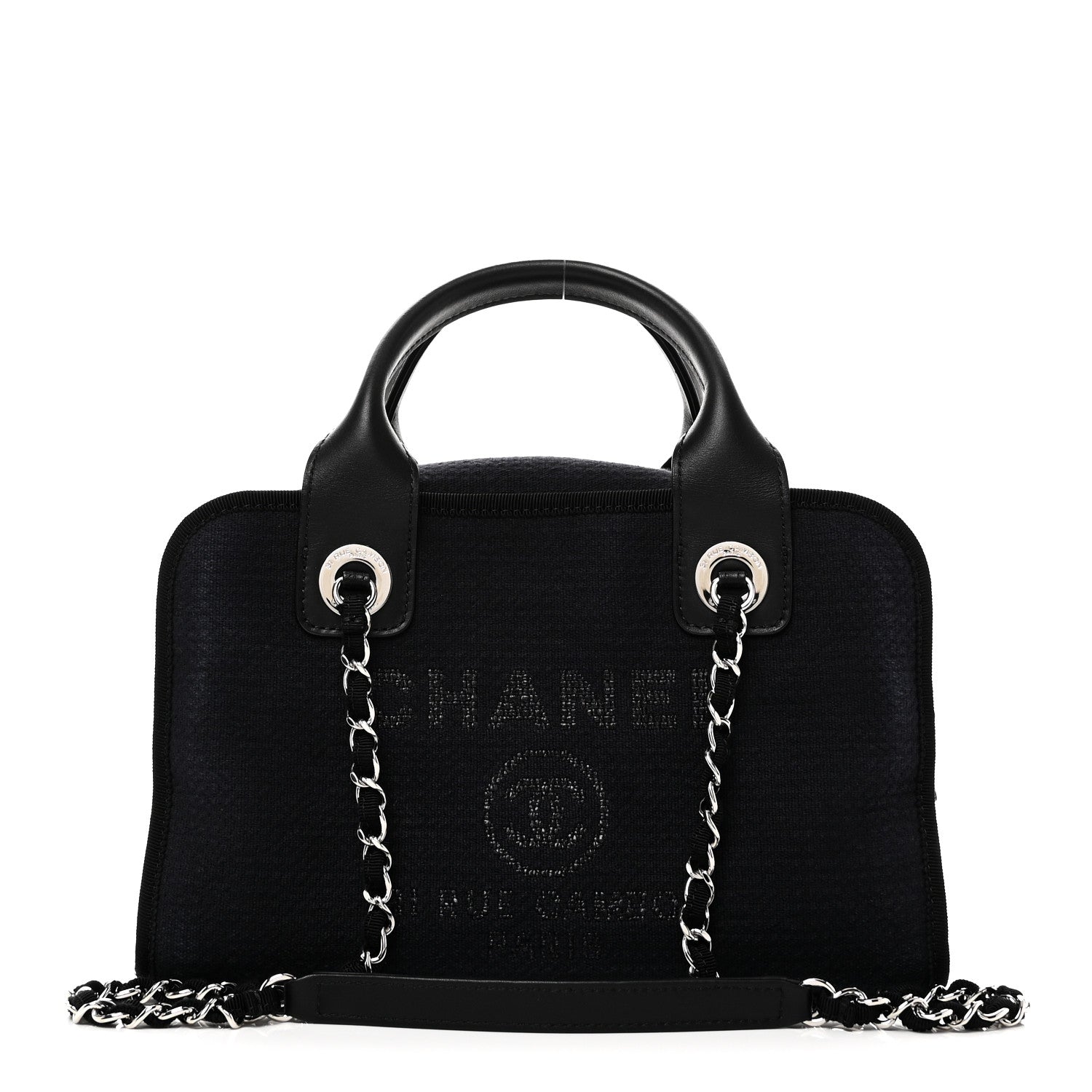 Chanel Mixed Fibers Small Deauville Bowling Bag Navy Blue 1 of 11