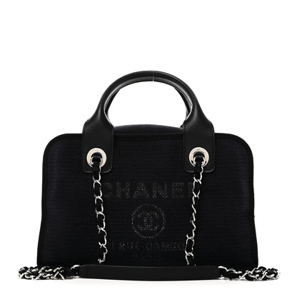 Chanel Mixed Fibers Small Deauville Bowling Bag Navy Blue 1 of 11
