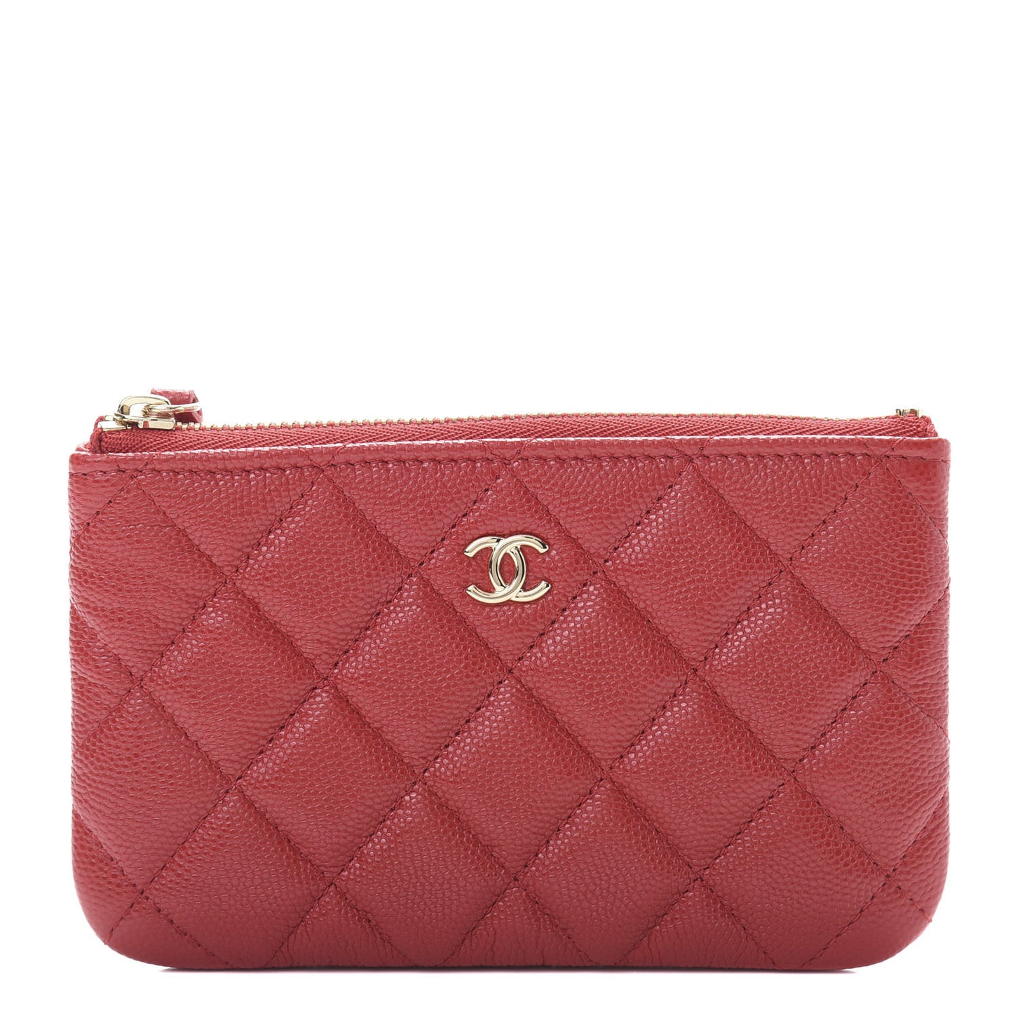 Shiny Caviar Quilted Small Cosmetic Case Red