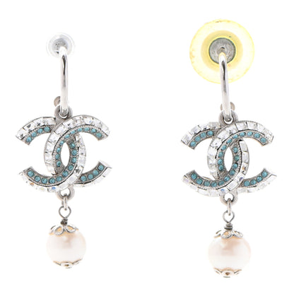 Chanel Crystal CC Drop Earrings Blue Silver 1 of 5