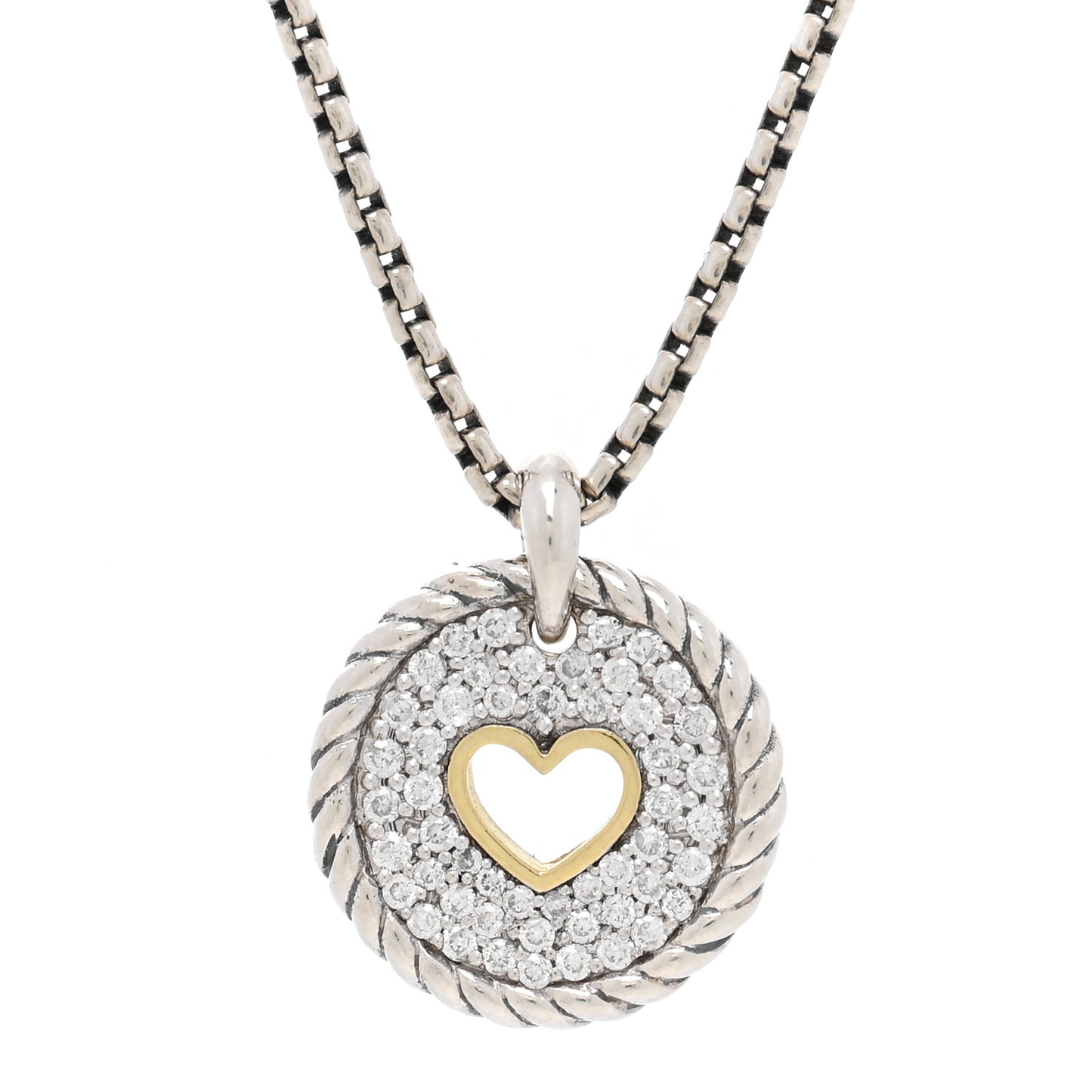 Sterling Silver 18K Yellow Gold Diamond Petite Pave Heart Pendant Necklace