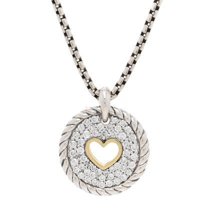 David Yurman Sterling Silver 18K Yellow Gold Diamond Petite Pave Heart Pendant Necklace 3 of 4