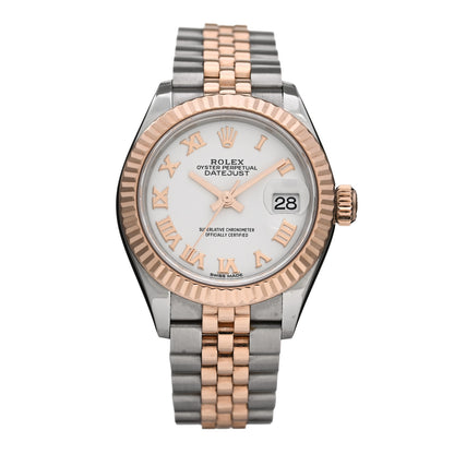 Rolex Stainless Steel 18K Everose Gold 28mm Oyster Perpetual Datejust Watch White Roman 279171 1 of 5