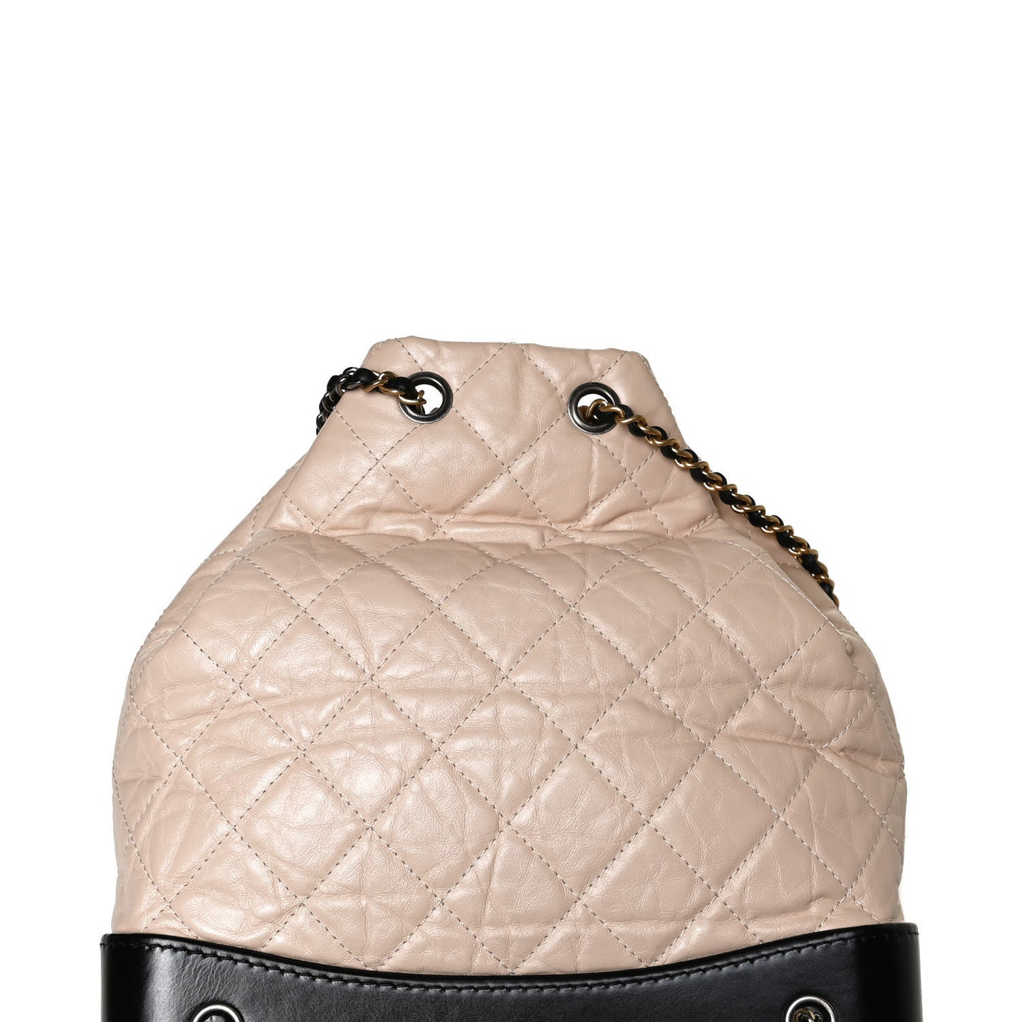 Aged Calfskin Quilted Gabrielle Backpack Beige Black