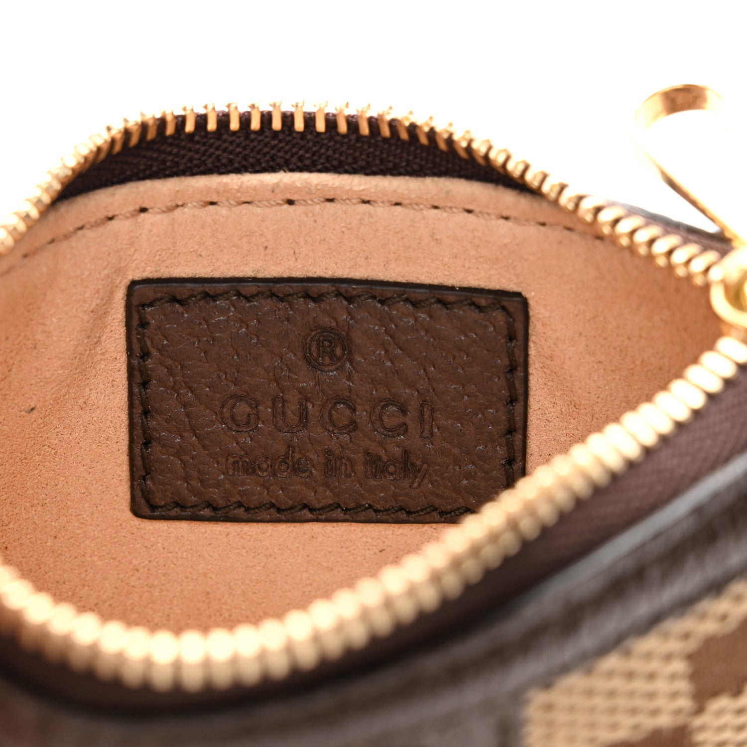 Gucci Monogram Jumbo GG Textured Dollar Calfskin Ophidia Key Case Camel Ebony New Acero 6 of 8