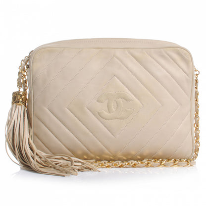 Chanel Lambskin Chevron Tassel Camera Case Beige 1 of 10