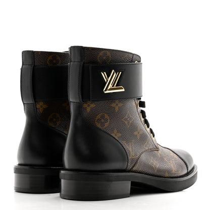 Louis Vuitton Calfskin Monogram Wonderland Flat Ranger Boots 38 Black 4 of 10