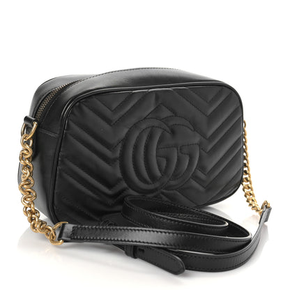 Gucci Calfskin Matelasse Small GG Marmont Chain Shoulder Bag Black 3 of 10