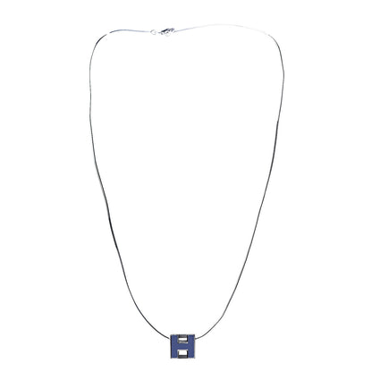 Hermes Palladium Lacquered Cage d'H Pendant Necklace Pervenche 2 of 5