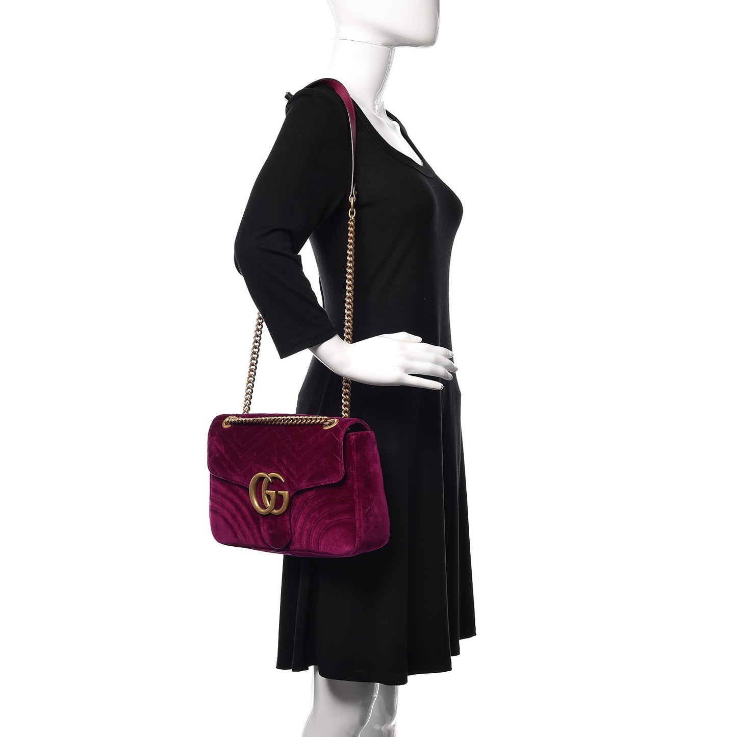 Velvet Matelasse Medium GG Marmont Shoulder Bag Fuchsia Violet Cyclamen