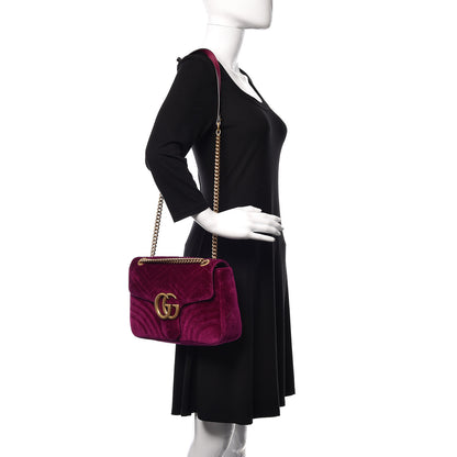 Gucci Velvet Matelasse Medium GG Marmont Shoulder Bag Fuchsia Violet Cyclamen 2 of 9
