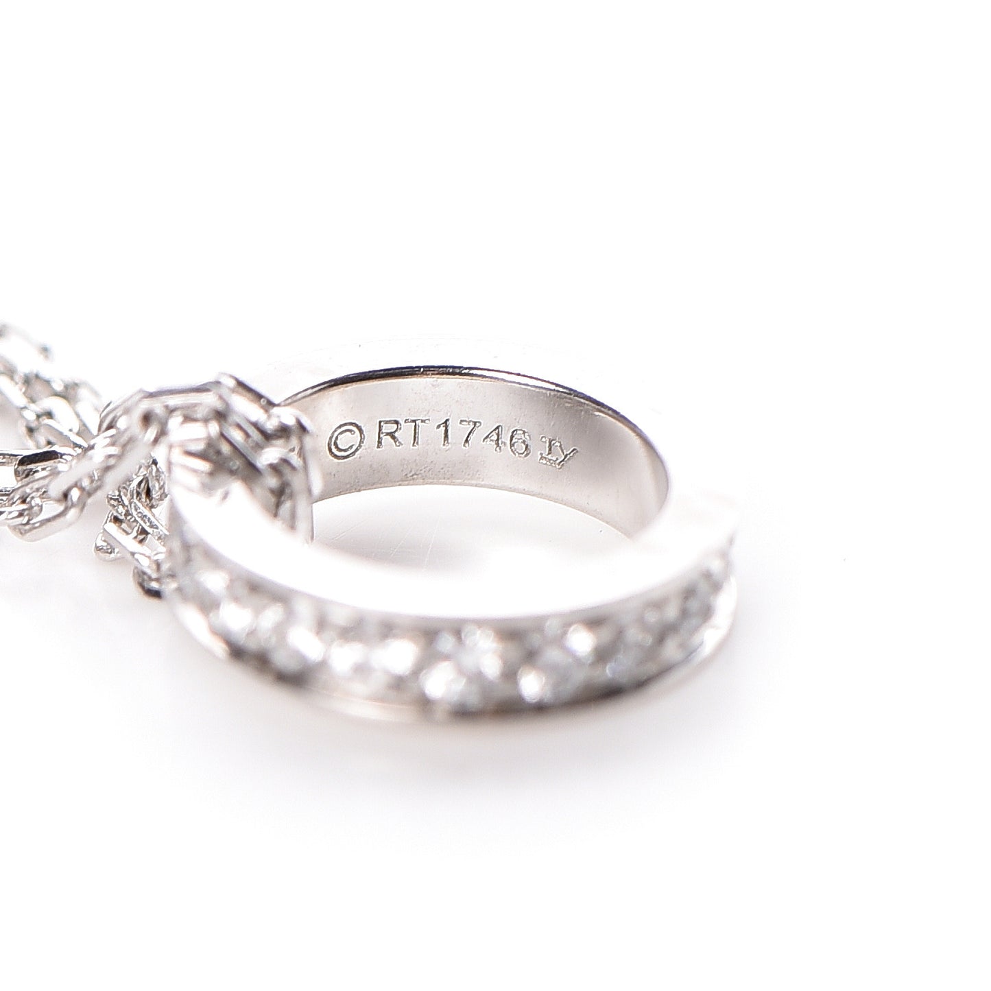 18K White Pink Gold Diamond Three Ring LOVE Pendant Necklace