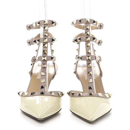 Valentino Garavani Patent Rockstud Ankle Strap Low Heel Pumps 37 Ivory Poudre 2 of 8