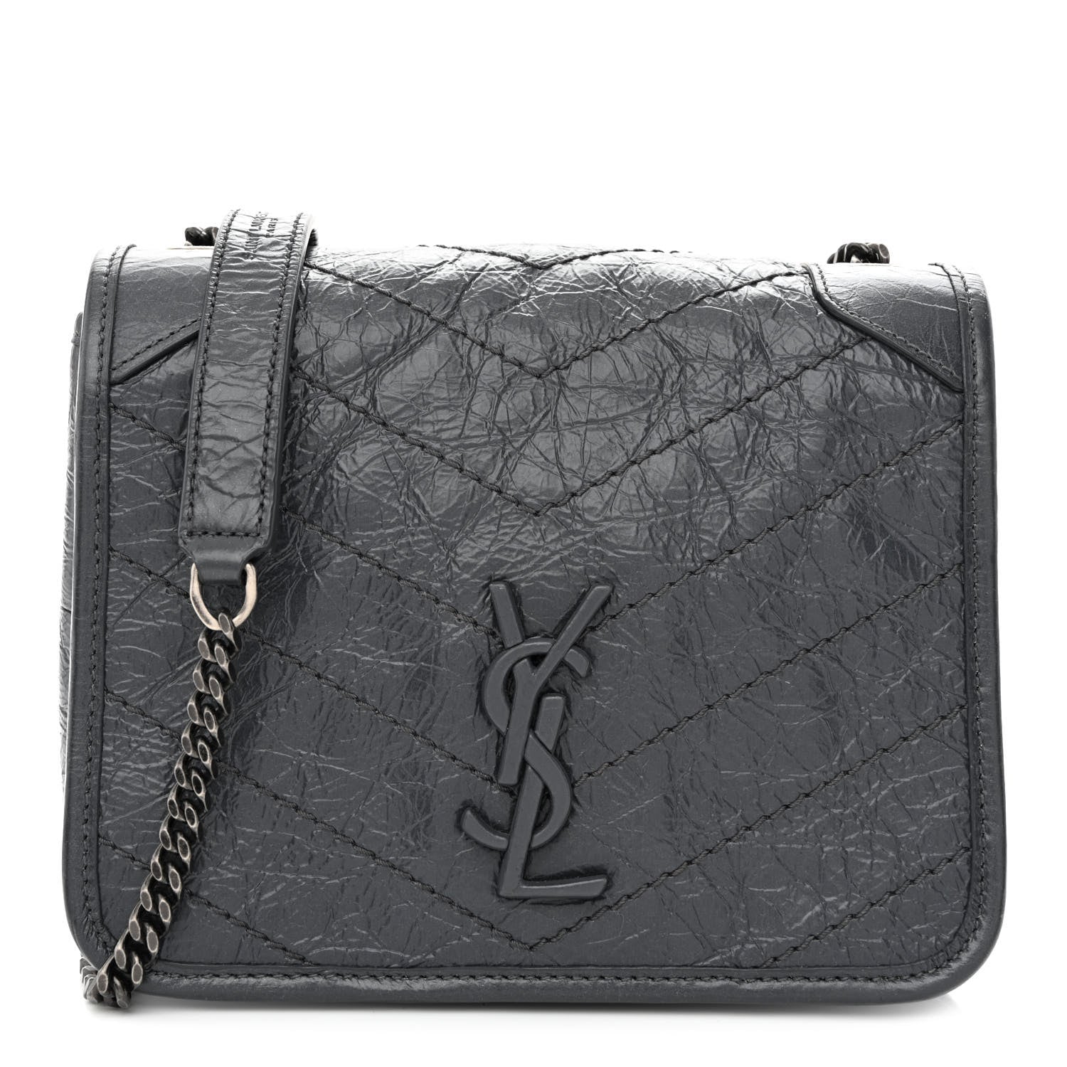 Saint Laurent Crinkled Calfskin Matelasse Monogram Niki Chain Wallet Storm 1 of 10