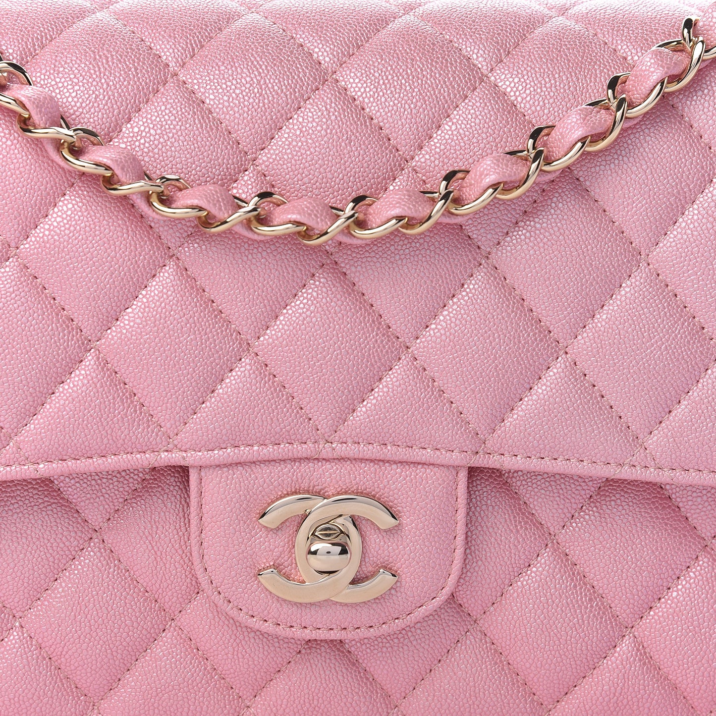 Iridescent Caviar Quilted Medium Double Flap Rose Pink