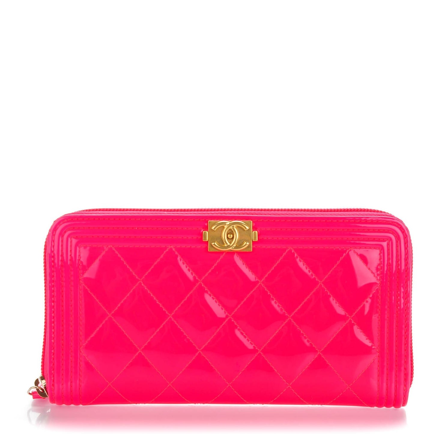 Patent Quilted Boy Zip Around Wallet Pink
