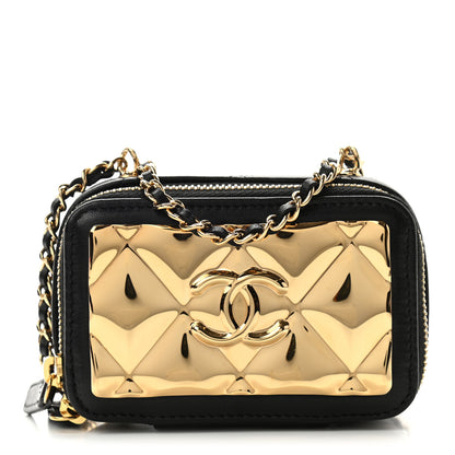 Chanel Lambskin Quilted Mini Golden Plate Clutch With Chain Black 1 of 7