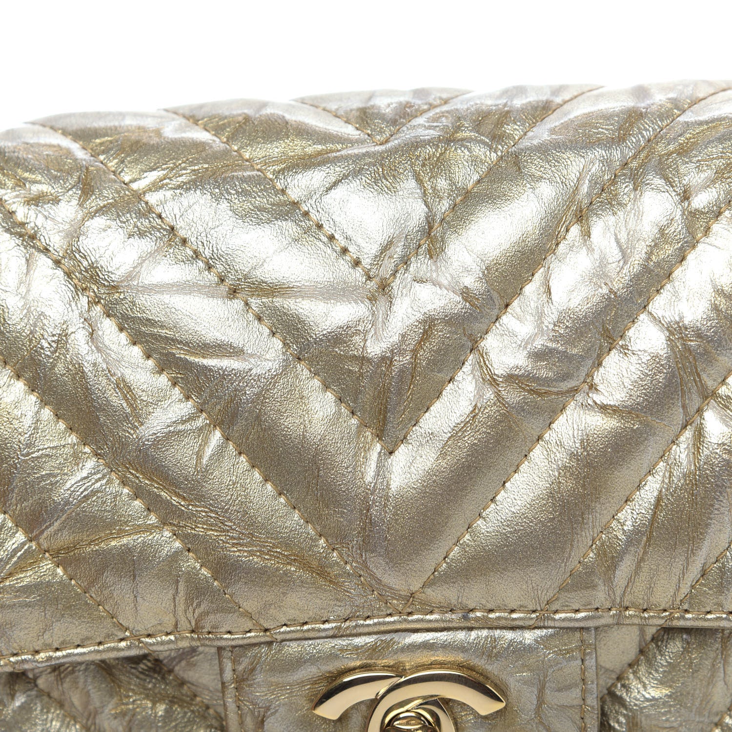 Chanel Patent Metallic Crumpled Calfskin Chevron Quilted Mini Rectangular Flap Gold 10 of 13