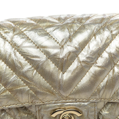 Chanel Patent Metallic Crumpled Calfskin Chevron Quilted Mini Rectangular Flap Gold 10 of 13