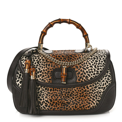 Gucci Pony Hair Jaguar Print Large New Bamboo Top Handle Bag 1 of 9