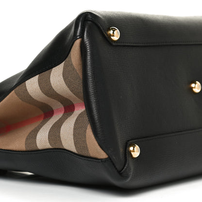 Burberry Grainy Calfskin House Check Medium Banner Tote Black 8 of 11