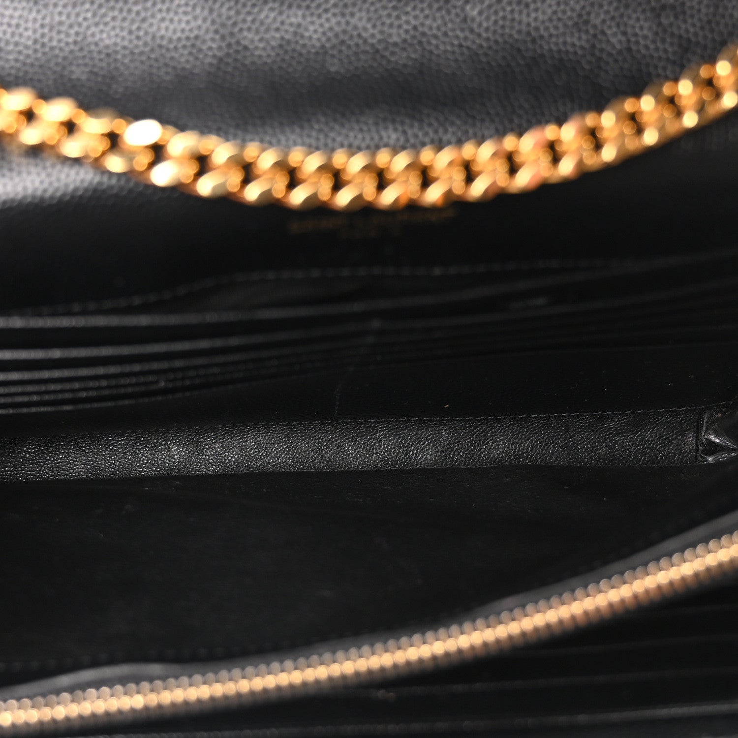 Saint Laurent Grain De Poudre Matelasse Chevron Monogram Envelope Chain Wallet Black 5 of 10