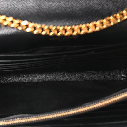 Saint Laurent Grain De Poudre Matelasse Chevron Monogram Envelope Chain Wallet Black 5 of 10