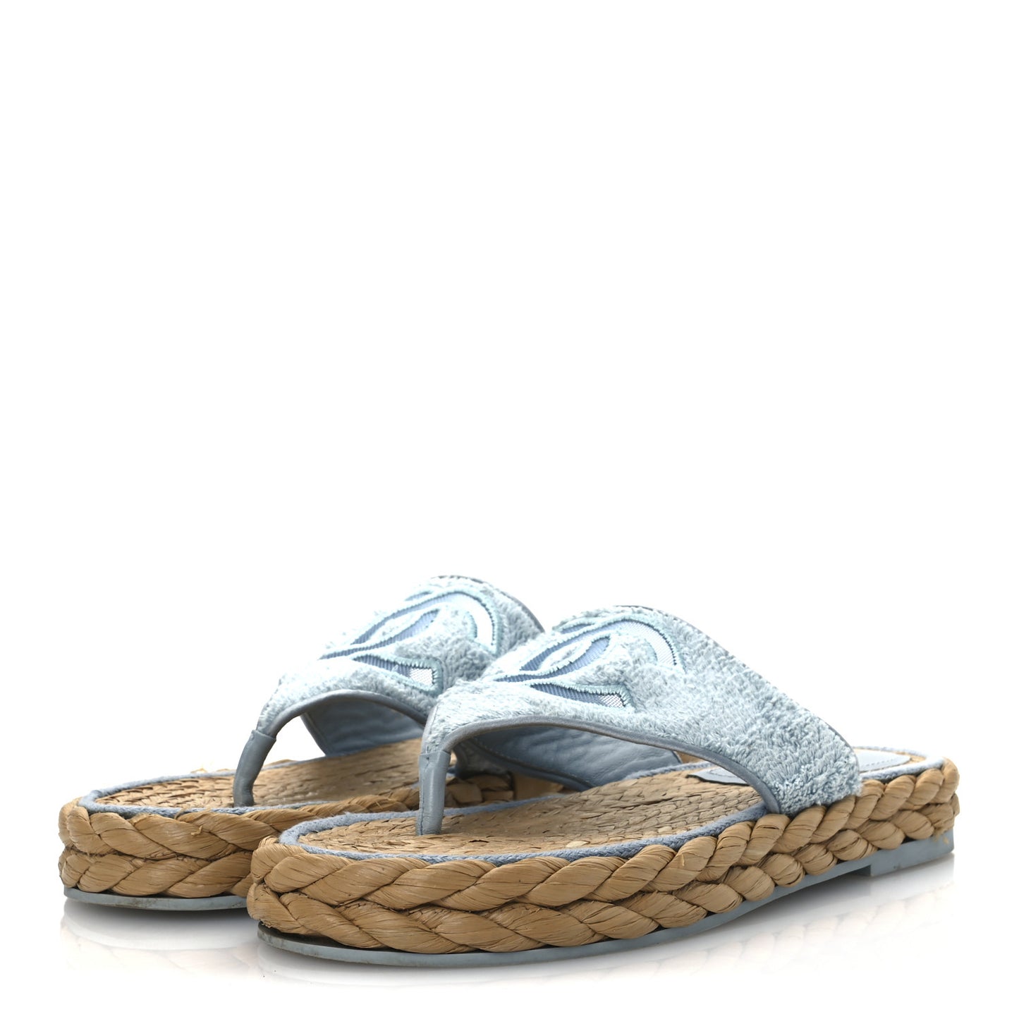 Terry Cloth Raffia CC Logo Thong Sandals 37 Blue