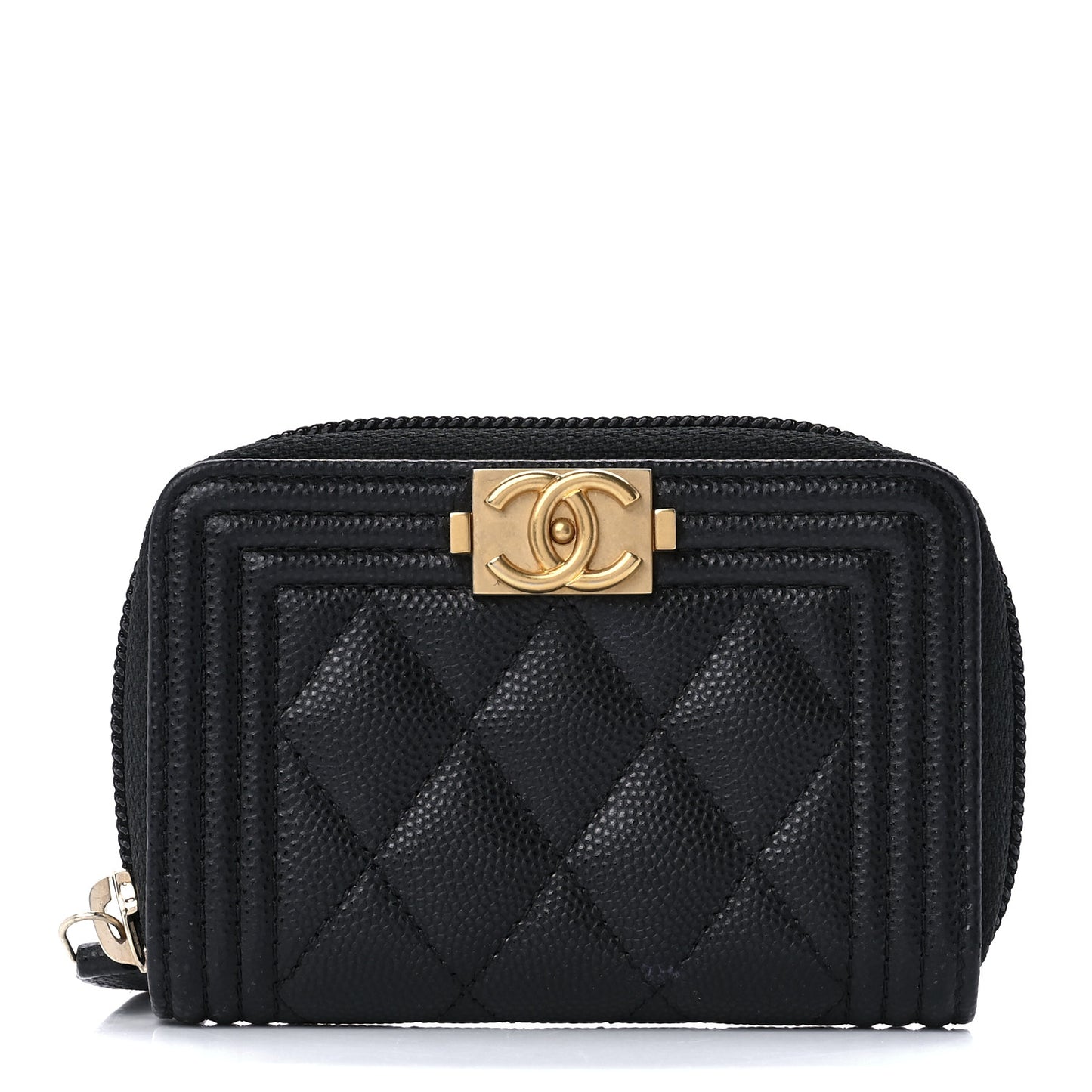 Caviar Quilted Boy Zip Around Coin Purse Wallet Black