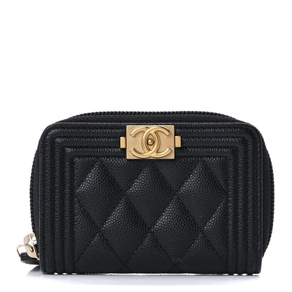 Chanel Caviar Quilted Boy Zip Around Coin Purse Wallet Black 1 of 10