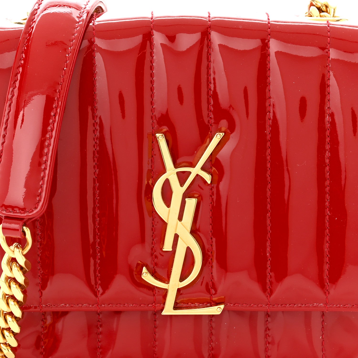 Saint Laurent Patent Matelasse Monogram Small Vicky Chain Bag Red 8 of 10