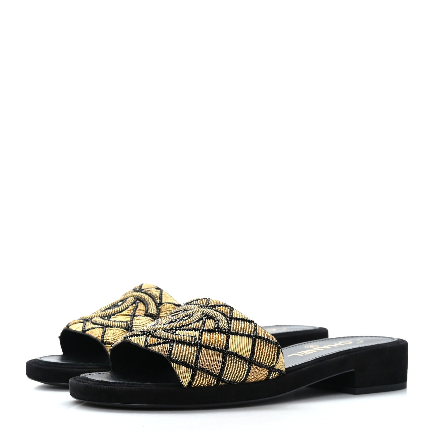 Pearl Embroidery CC Mules 36.5 Gold Black