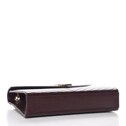Saint Laurent Grain De Poudre Matelasse Chevron Large Monogram Satchel Rouge Legion 4 of 11