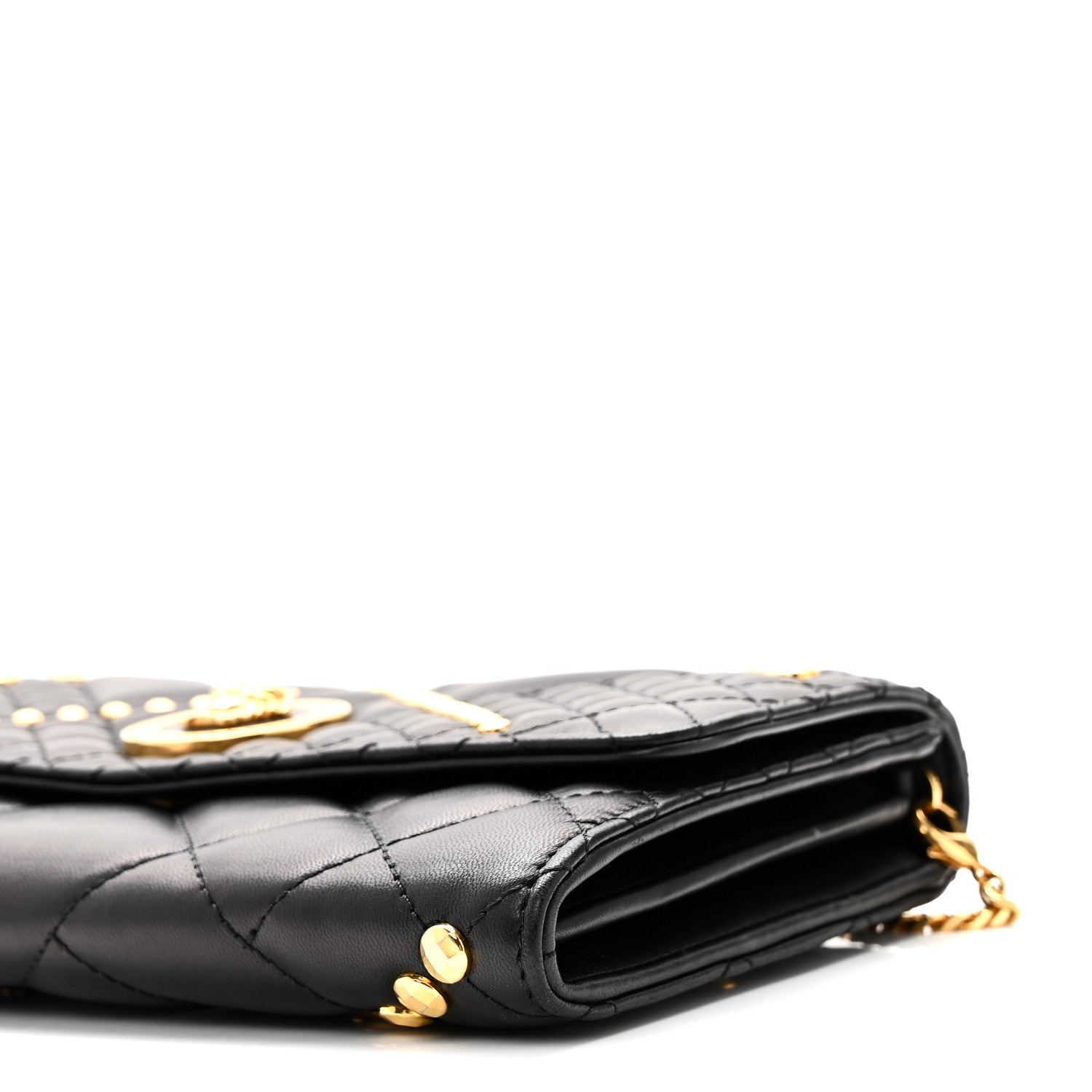 Versace Lambskin Studded Quilted Medusa Wallet on Chain Crossbody Black Gold 9 of 9