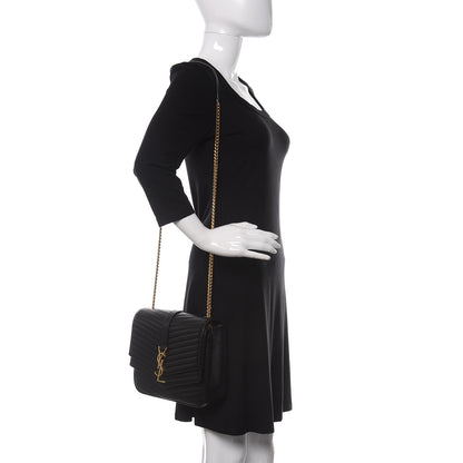 Saint Laurent Lambskin Matelasse Chevron Monogram Medium Sulpice Bag Black 2 of 12