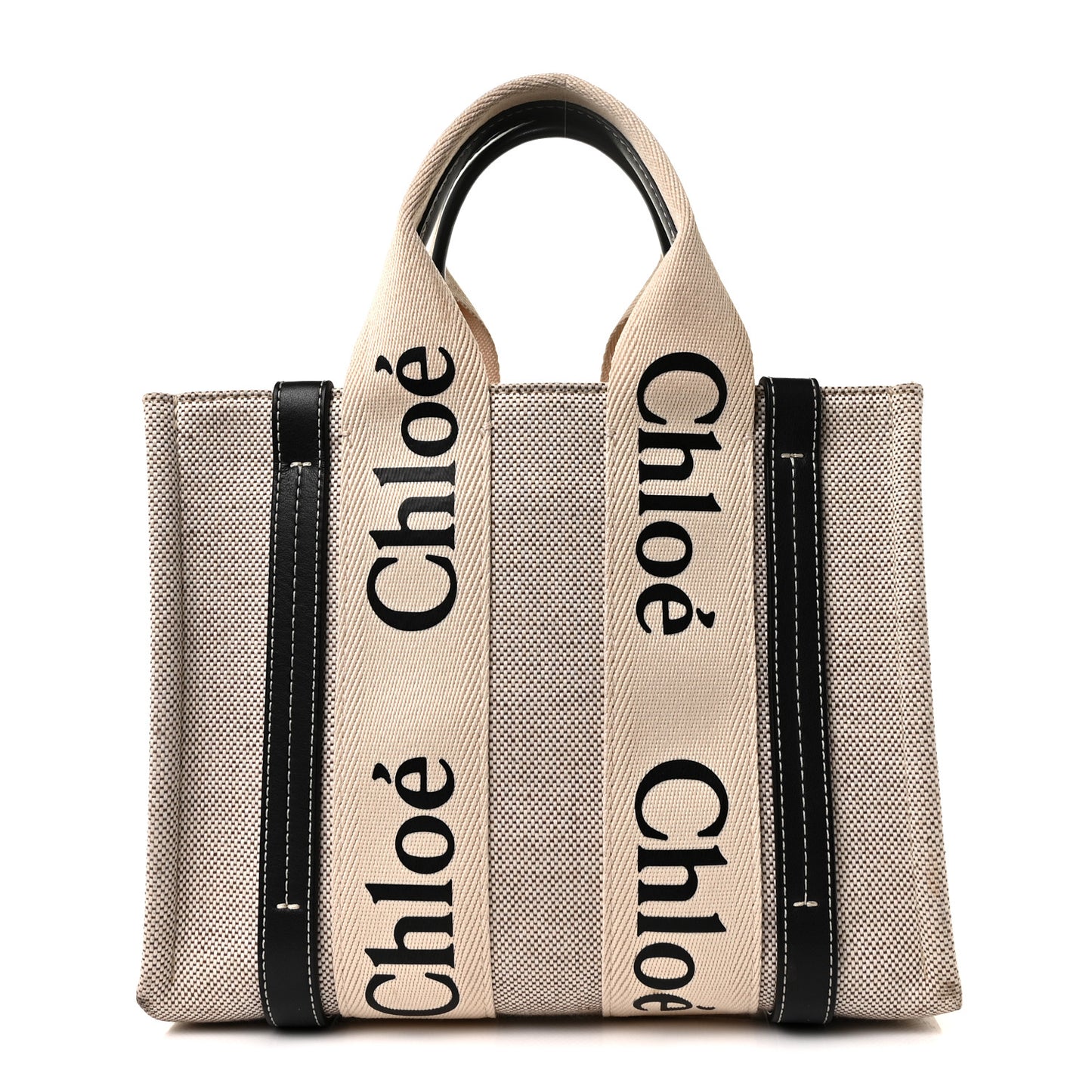 Cotton Calfskin Small Woody Ribbon Tote White