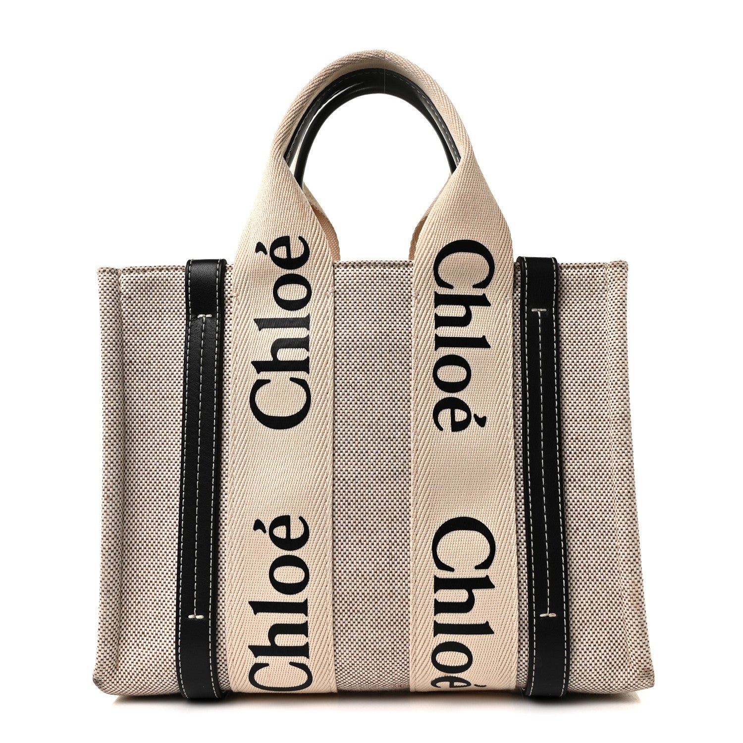 Chloe Cotton Calfskin Small Woody Ribbon Tote White 1 of 7