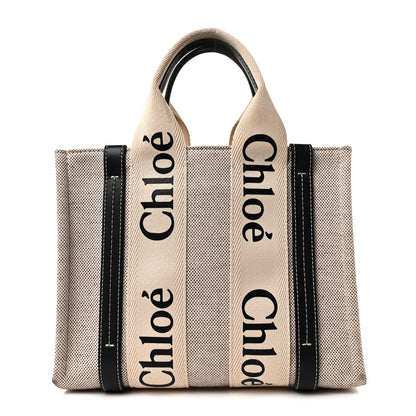 Chloe Cotton Calfskin Small Woody Ribbon Tote White 1 of 7