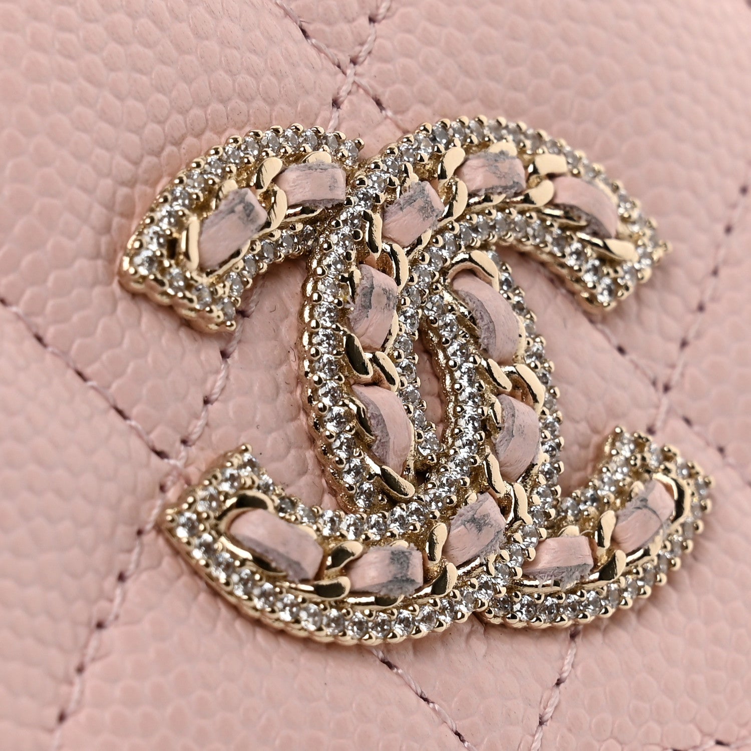 Chanel Caviar Quilted Crystal CC Large Gusset Flap Wallet Pink 11 of 12