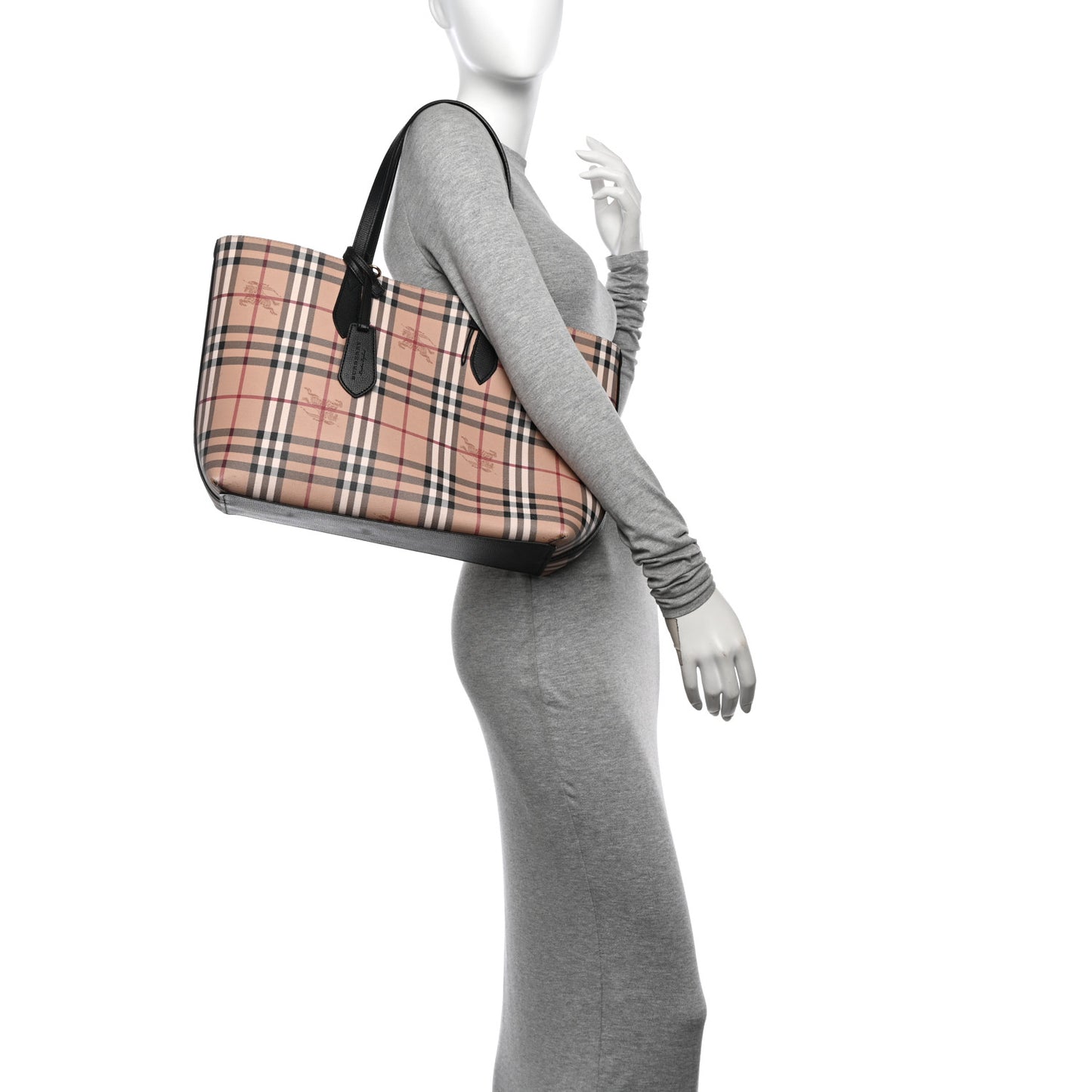 Grainy Calfskin Haymarket Check Medium Reversible Tote Black