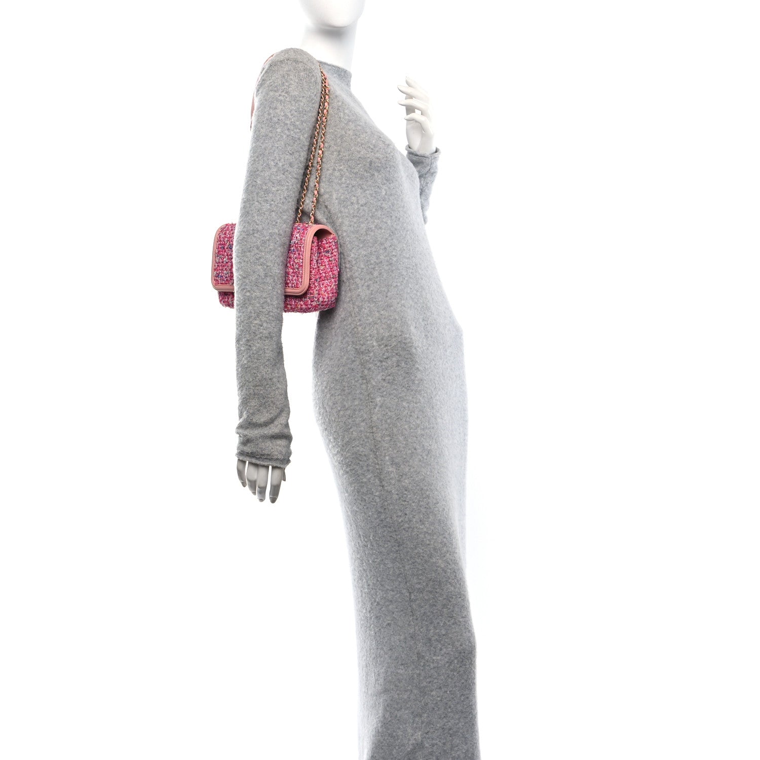 Chanel Tweed Lambskin Quilted Small CC Filigree Flap Pink 2 of 11