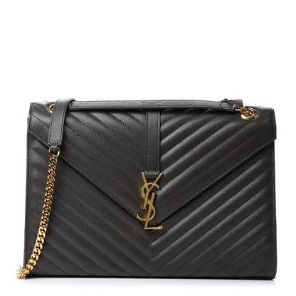 Saint Laurent Grain De Poudre Matelasse Chevron Large Monogram Satchel Bronze 1 of 11