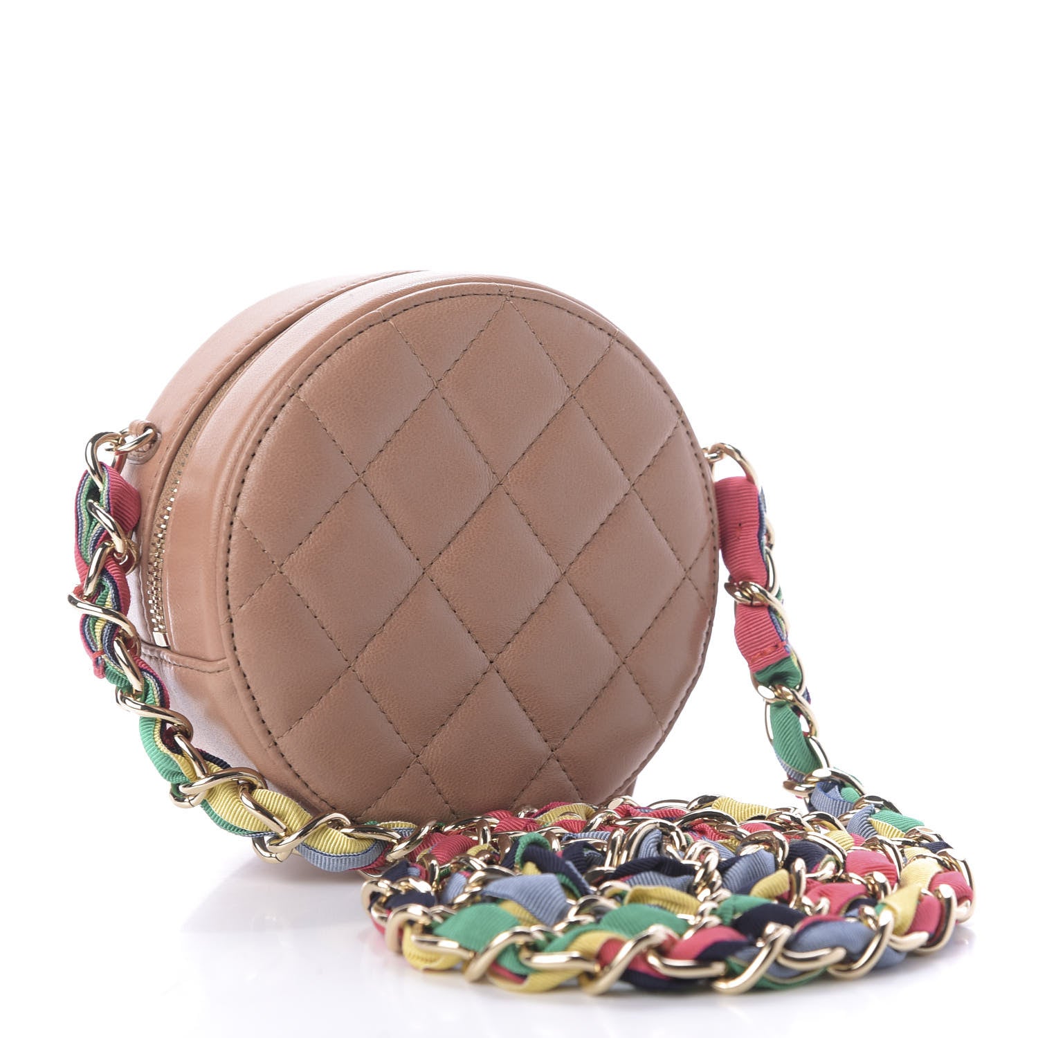 Chanel Shiny Lambskin Ribbon Quilted Round Clutch With Chain Brown 3 of 10