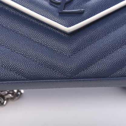 Saint Laurent Grain De Poudre Matelasse Monogram Chain Wallet Denim Bianco Ottico 12 of 14